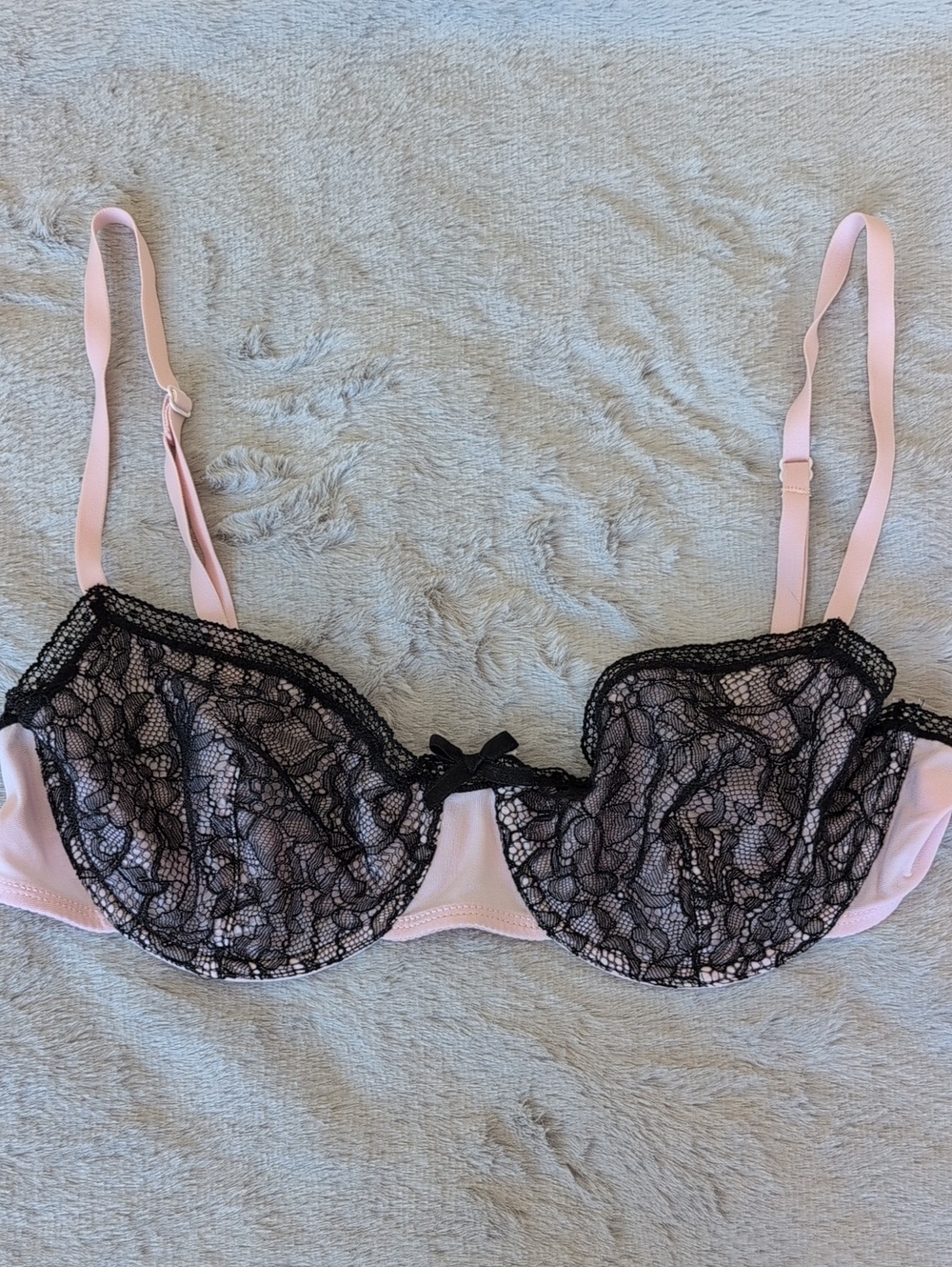Pink Underwire Bra with Black Lace Overlay